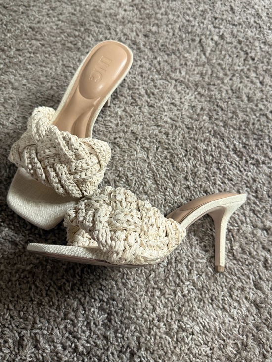 INC International Concepts Shoes - INC International Concepts Braided Woven Open-Toe Heeled Mules - Cream
